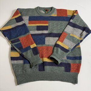 Vintage Boston Traders Men's Large Wool Hand Knit Sweater 90's All over Print